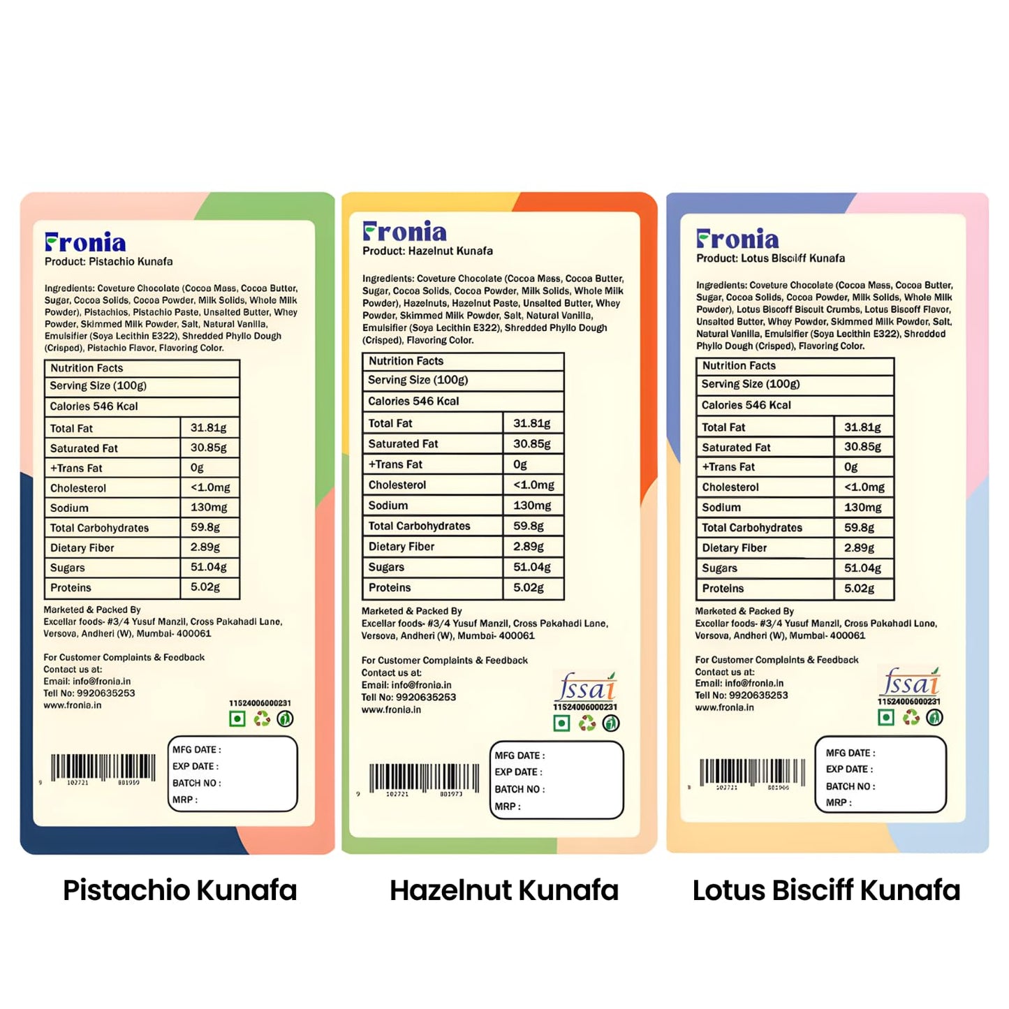 FRONIA Dubai Kunafa Chocolate Bar Trio Pistachio,Hazelnut & Bisciff Flavours (100Gm each) Gourmet Middle Eastern Sweets With Rich Fillings,Crispy Kunafa & Premium Chocolate Luxury Gift Box