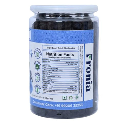 Fronia Premium Dried Blueberries – 500g x 1 Pack (Total 500g) | Whole, Unsweetened, Gluten-Free, Non-GMO, Vegan Snack | Rich in Calcium & Vitamin K, Sweet and Delicious