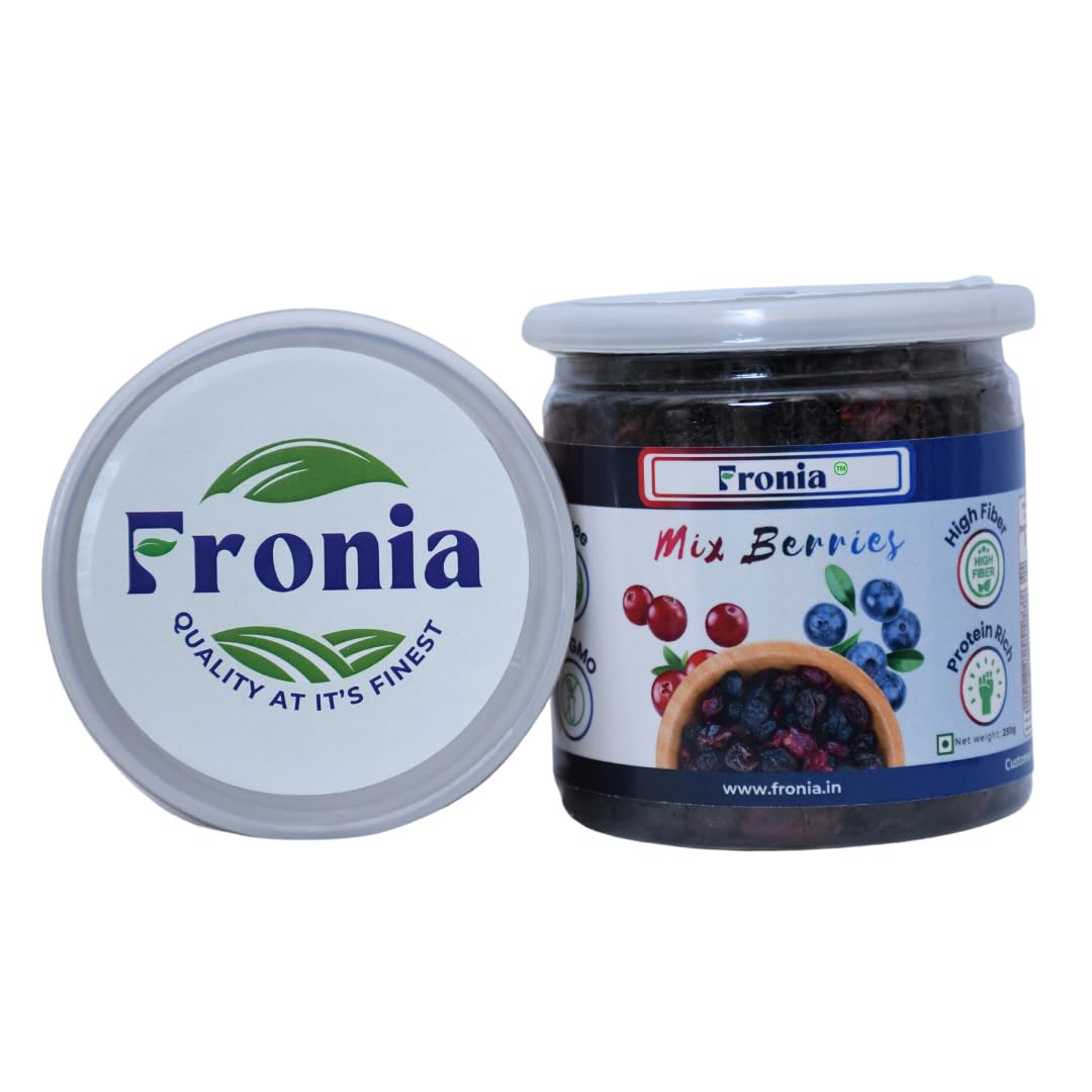 FRONIA Super Berries Mix | High in Antioxidants | Dried Cranberries, Blueberries (250GM ) Gluten Free, Non-GMO & Vegan) Natural and Licious berries | Natural Real Dried Berries | Low Calorie Snack | High energy | High in dietary fibre