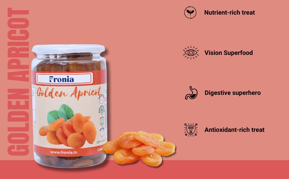 FRONIA Turkish Golden Apricot Dried Fruit (250gm) (Gluten Free, Non-GMO & Vegan) Jardalu Badam BOR Khumani, Seedless Khumani (NO Added Sugar OR Preservatives) Sun dried Jumbo apricots dry fruits