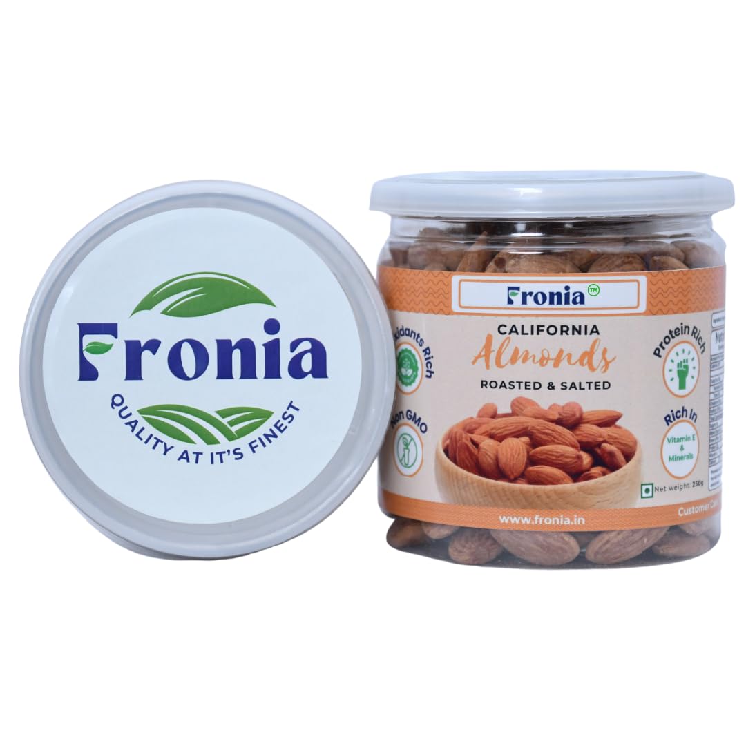 FRONIA Roasted and Salted California Almond |No Salt|Dry Roasted|No Oil Used|Roasted To Perfection|No Preservatives|No Artificial Flavors|Gluten Free|Vegan|Non Gmo (250GM)