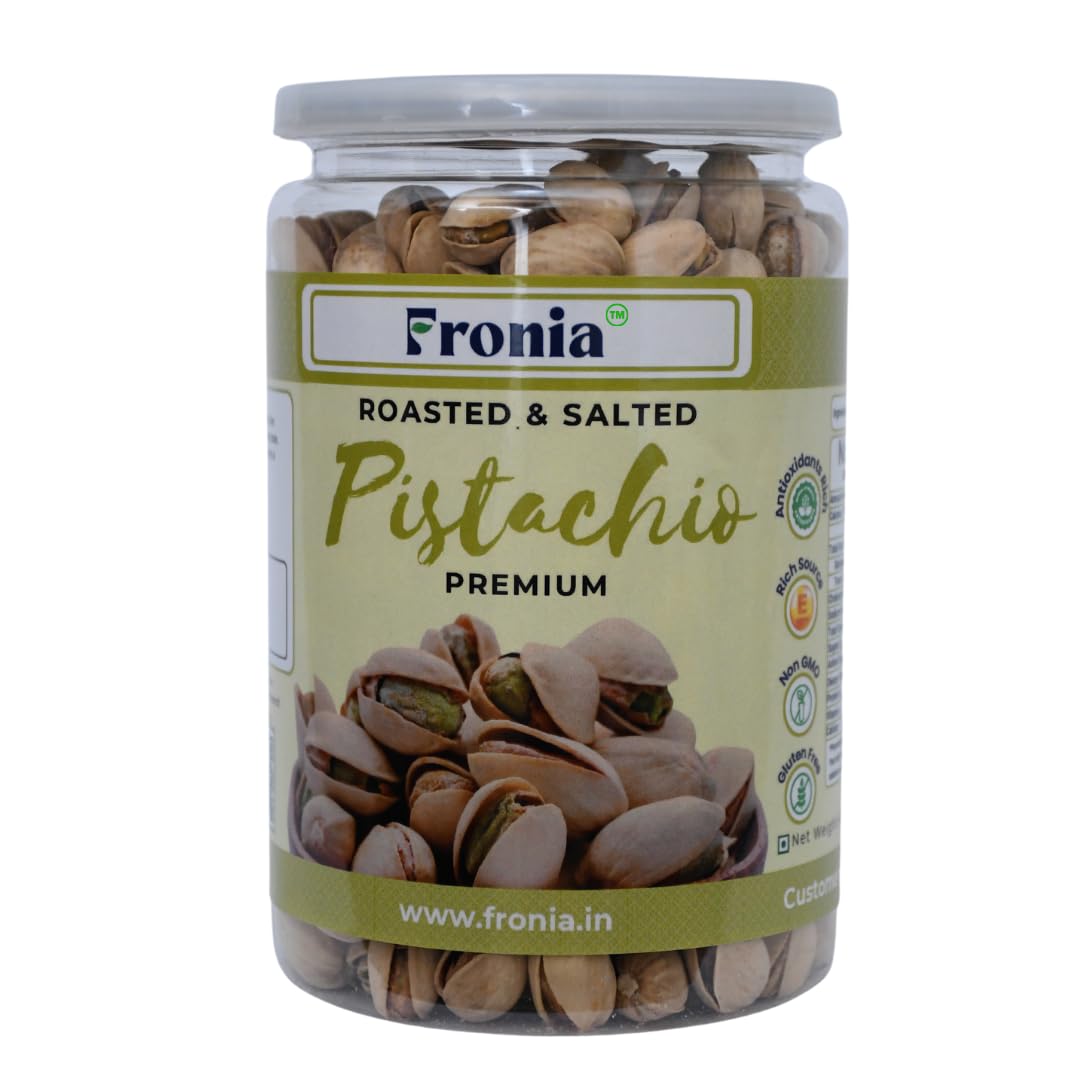 FRONIA Premium Roasted & salted Pistachio With Shell 450g | Super Crunchy & Delicious | No Gluten | No GMO | Bada Pista | Sada Pista | Dry Fruit, Big Size | Raw, High in Protein | Phosphorus, & Dietary Fibre, Premium Nuts | All Natural | No Preservatives