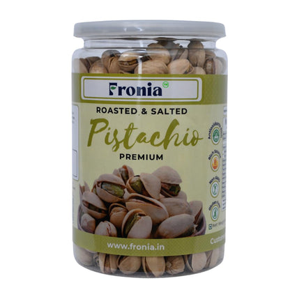 FRONIA Premium Roasted & salted Pistachio With Shell 450g | Super Crunchy & Delicious | No Gluten | No GMO | Bada Pista | Sada Pista | Dry Fruit, Big Size | Raw, High in Protein | Phosphorus, & Dietary Fibre, Premium Nuts | All Natural | No Preservatives