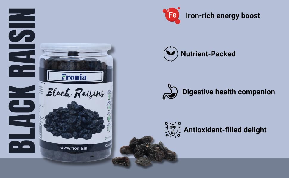 FRONIA Black Raisins (Kali Kishmish) | Kali Kishmish | Dry Fruits (250GM ) Premium Afghani Seedless Black Raisins | Kali Kishmish | Munakka Dry Fruits | Delicious & Healthy Snack | No Added Sugar Kali Kishmish | High in Antioxidant| Naturally Sweet and Ta