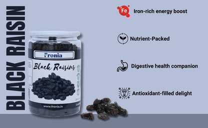 FRONIA Black Raisins (Kali Kishmish) | Kali Kishmish | Dry Fruits (250GM ) Premium Afghani Seedless Black Raisins | Kali Kishmish | Munakka Dry Fruits | Delicious & Healthy Snack | No Added Sugar Kali Kishmish | High in Antioxidant| Naturally Sweet and Ta