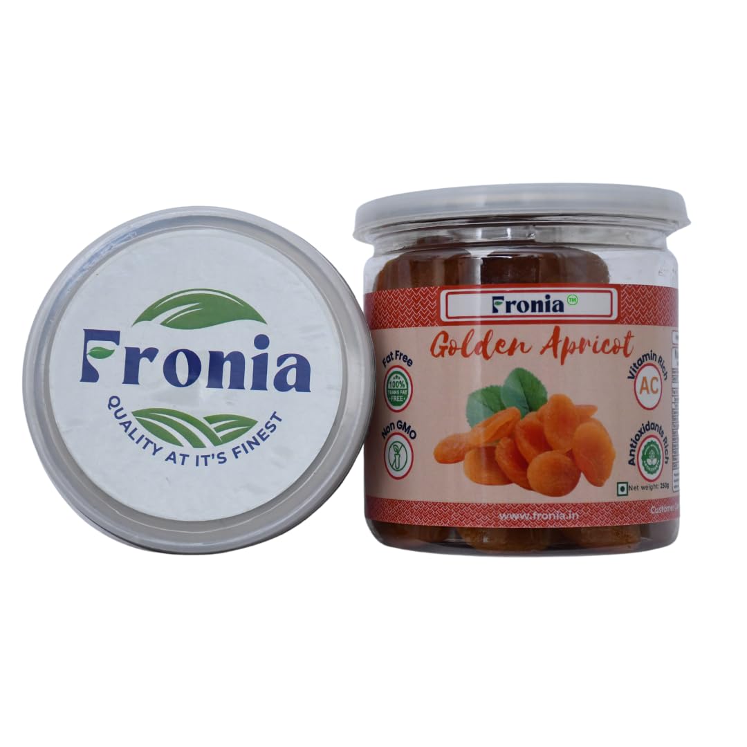 FRONIA Turkish Golden Apricot Dried Fruit (250gm) (Gluten Free, Non-GMO & Vegan) Jardalu Badam BOR Khumani, Seedless Khumani (NO Added Sugar OR Preservatives) Sun dried Jumbo apricots dry fruits