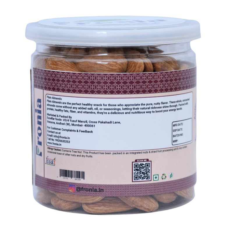 FRONIA Signature Premium California Almonds 250 gm| Badam Giri | Real Nuts, High in Fiber | Rich in Protein, Nuts & Dry Fruits,Boost Immunity, Gluten Free & Zero Cholesterol, Magnesium, Phosphorus and Dietary Fibre, Good for Health | Loaded with Antioxida