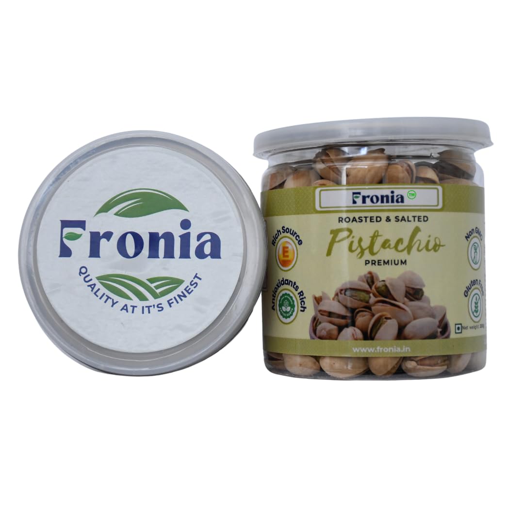 FRONIA Premium Roasted & salted Pistachio With Shell 200g | Super Crunchy & Delicious | No Gluten | No GMO | Bada Pista | Sada Pista | Dry Fruit, Big Size | Raw, High in Protein | Phosphorus, & Dietary Fibre, Premium Nuts | All Natural | No Preservatives