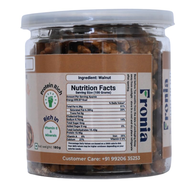 FRONIA Walnut Kernels | 150g | Walnut, Walnut Without Shell, Akhrot, Dry Fruits, Healthy Snacks, Diwali Gifts, Walnut kernel with Gluten Free Healthy Lifestyle, High Fibre (Pack of 1)