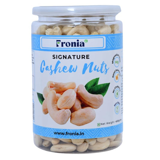 FRONIA Plain Cashews nuts 450 gm | Nutritious & Delicious Nuts | Signature Plain Cashew | High Fiber, Rich In Protein,Rich In Protein,Healthy Nuts | Anytime munching| Perfect for gifting,Boost Immunity| Healthy Snacks, Magnesium & Phosphorus, Deluxe Size