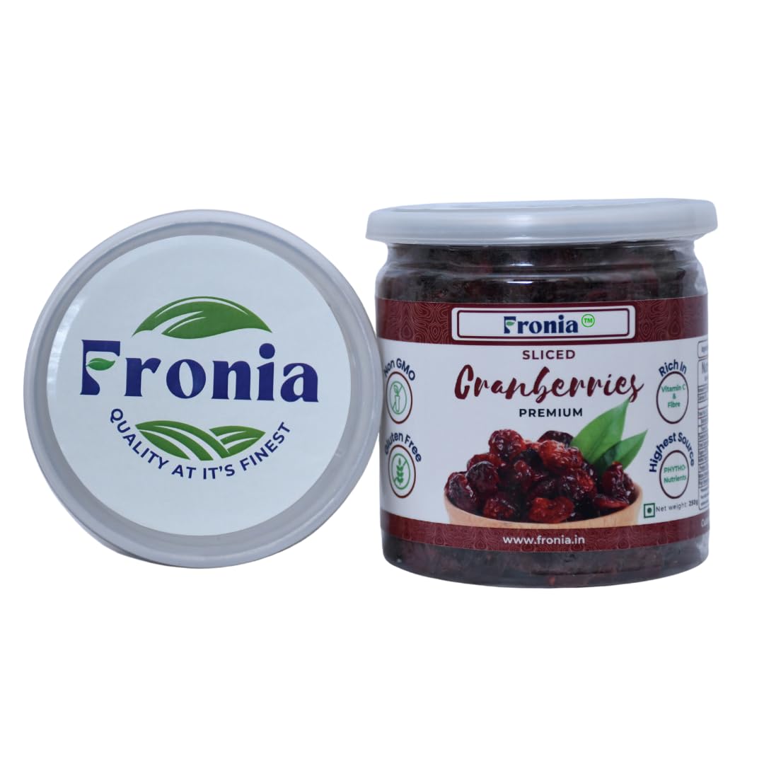 Fronia Dried Cranberry Slice (Dry Fruit), 250gm (Gluten Free, Non-GMO & Vegan) High Antioxidants, Dietary Fiber & No Gluten, Antioxidant Rich, Immunity Booster,Healthy Snack for kids and adult