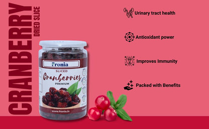 Fronia Dried Cranberry Slice (Dry Fruit), 250gm (Gluten Free, Non-GMO & Vegan) High Antioxidants, Dietary Fiber & No Gluten, Antioxidant Rich, Immunity Booster,Healthy Snack for kids and adult