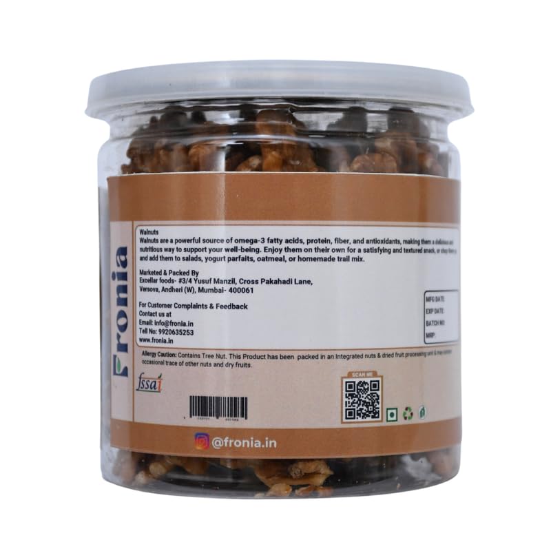 FRONIA Walnut Kernels | 150g | Walnut, Walnut Without Shell, Akhrot, Dry Fruits, Healthy Snacks, Diwali Gifts, Walnut kernel with Gluten Free Healthy Lifestyle, High Fibre (Pack of 1)