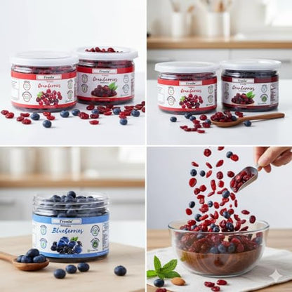 Fronia Premium Dried Berries Combo Pack | Cranberry Whole, Cranberry Slices & Blueberries | Healthy Snack Rich in Antioxidants & Fiber | 3 x 125g Jars