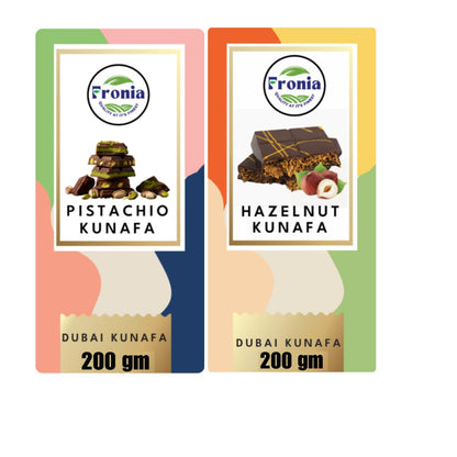 FRONIA Dubai Kunafa Chocolate Bar Combo Pistachio & Hazelnut Flavours (200Gm each bar) Gourmet Middle Eastern Treats With Crispy Kunafa & Premium Chocolate Gift Pack or Dessert Indulgence