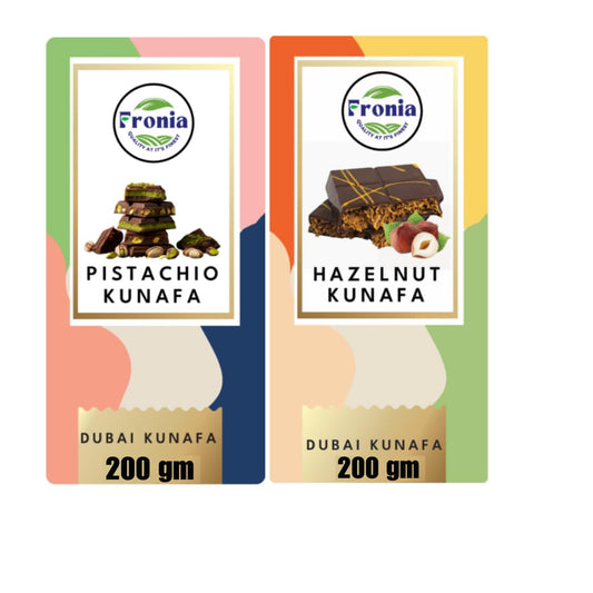 FRONIA Dubai Kunafa Chocolate Bar Combo Pistachio & Hazelnut Flavours (200Gm each bar) Gourmet Middle Eastern Treats With Crispy Kunafa & Premium Chocolate Gift Pack or Dessert Indulgence