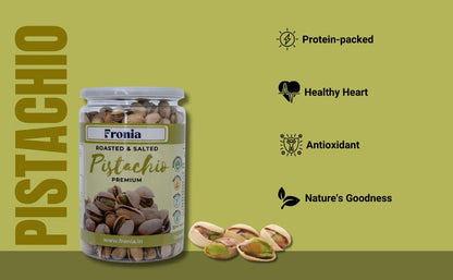 FRONIA Premium Roasted & salted Pistachio With Shell 450g | Super Crunchy & Delicious | No Gluten | No GMO | Bada Pista | Sada Pista | Dry Fruit, Big Size | Raw, High in Protein | Phosphorus, & Dietary Fibre, Premium Nuts | All Natural | No Preservatives