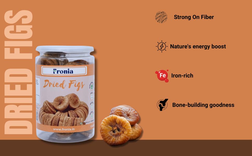 FRONIA Dried Afghani Anjeer | Dried Figs Ajnir | Rich source of Fibre Calcium & Iron | Low in calories and Fat Free | (500GM ) | Non-GMO Dried Figs | Dried Anjeer, Rich Source of Vitamins Dietary Fiber | High in Minerals & Vitamins | Amazing snack | | Dry