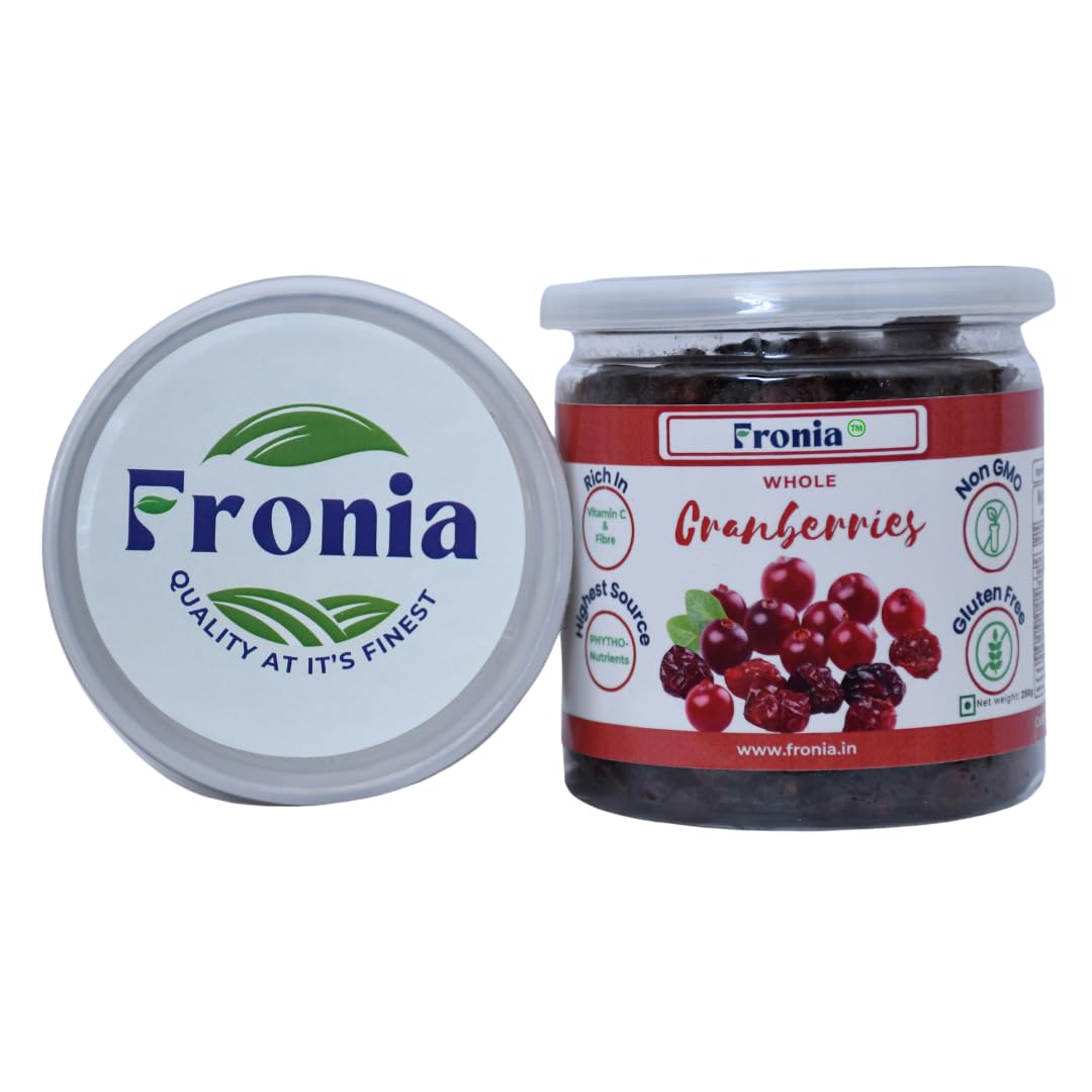 Fronia fresh Cranberries Whole Sweet And Delicious Treats, 250G (Gluten Free, Non-Gmo) High Antioxidants, Dietary Fiber & No Gluten, Antioxidant Rich, Immunity Booster,Healthy Snack For Kids And Adult