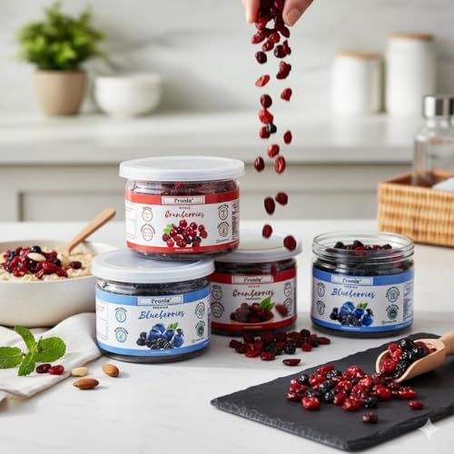Fronia Premium Dried Berries Combo Pack | Cranberry Whole, Cranberry Slices & Blueberries | Healthy Snack Rich in Antioxidants & Fiber | 3 x 125g Jars