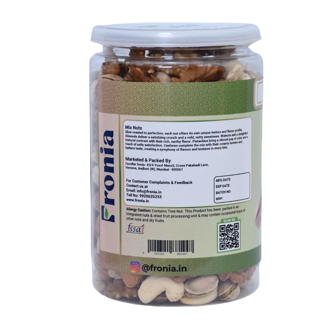 FRONIA Health Dry Fruits Mix, Premium Trail Mix | Natural and Premium Healthy Mixed Nuts with Dry Fruits | Almonds | Cashews | Walnut| Pistachio (400GM ) Healthy for Every Occasion Fresh and Healthy Dry Fruits Nuts| Source of Vitamin and Minerals