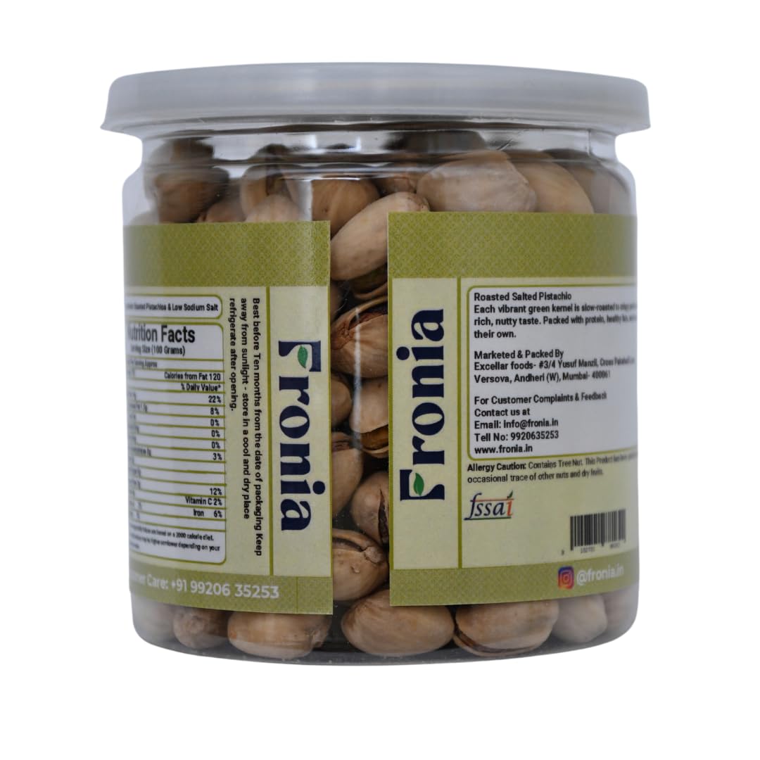 FRONIA Premium Roasted & salted Pistachio With Shell 200g | Super Crunchy & Delicious | No Gluten | No GMO | Bada Pista | Sada Pista | Dry Fruit, Big Size | Raw, High in Protein | Phosphorus, & Dietary Fibre, Premium Nuts | All Natural | No Preservatives