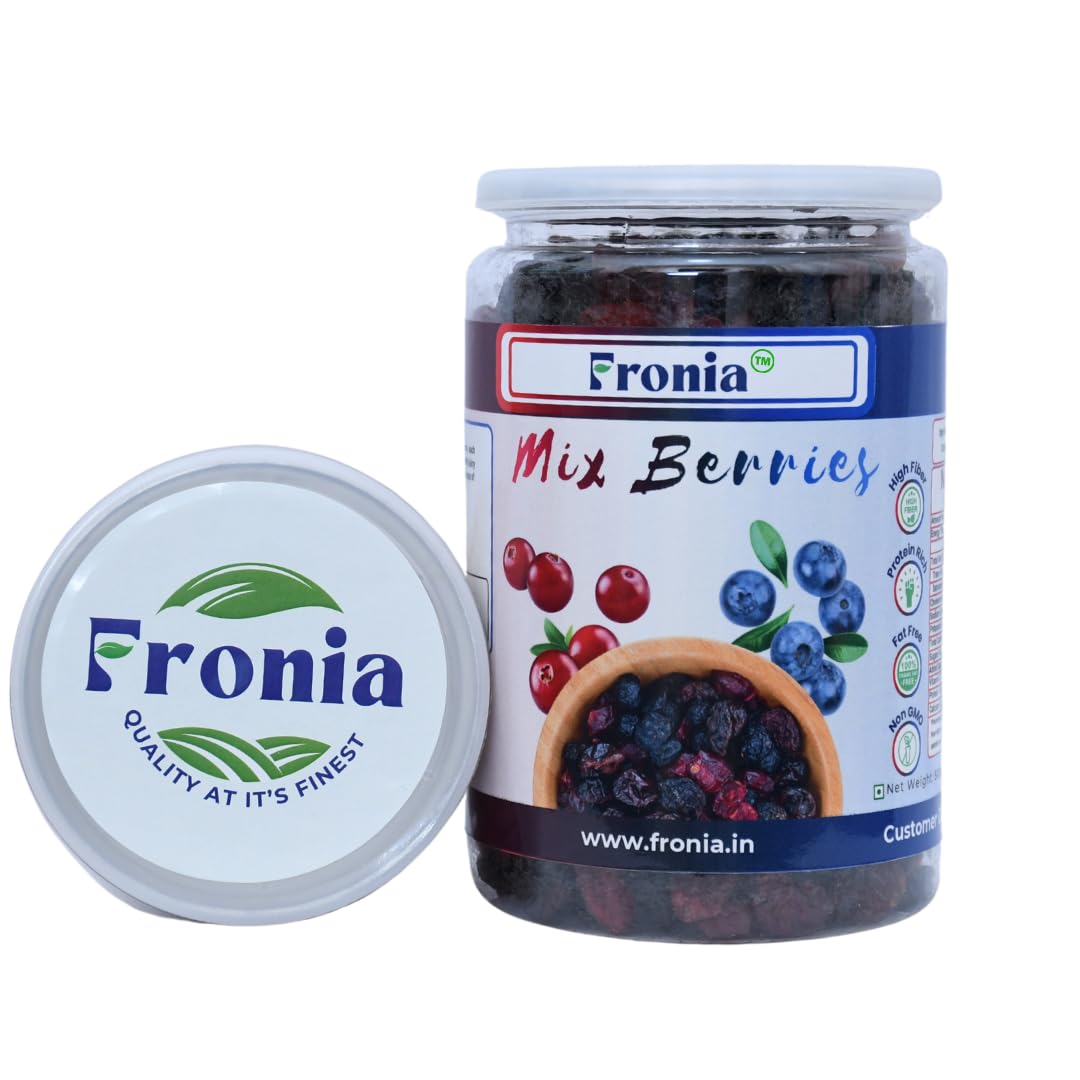 FRONIA Super Berries Mix | High in Antioxidants | Dried Cranberries, Blueberries, 500GM Gluten Free, Non-GMO & Vegan) Natural and Licious berries | Natural Real Dried Berries | Low Calorie Snack | High energy | High in dietary fibre