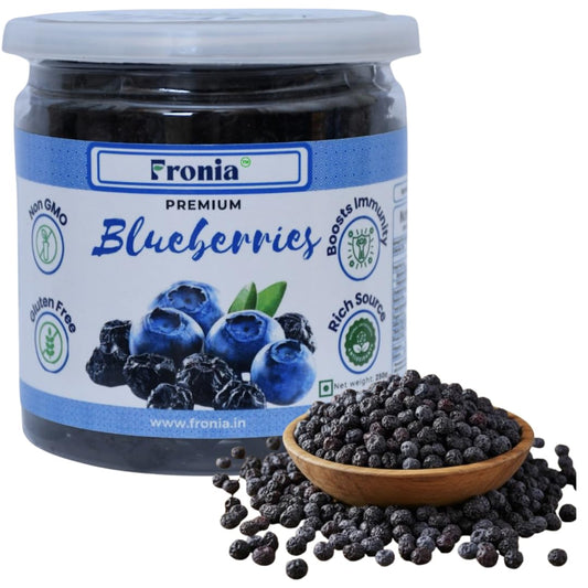 Fronia No Refined Sugar Dried Blueberry, 125 Gram, No Additives, 100% Pure & Healthy Snack For All Age (Dried Fruit)