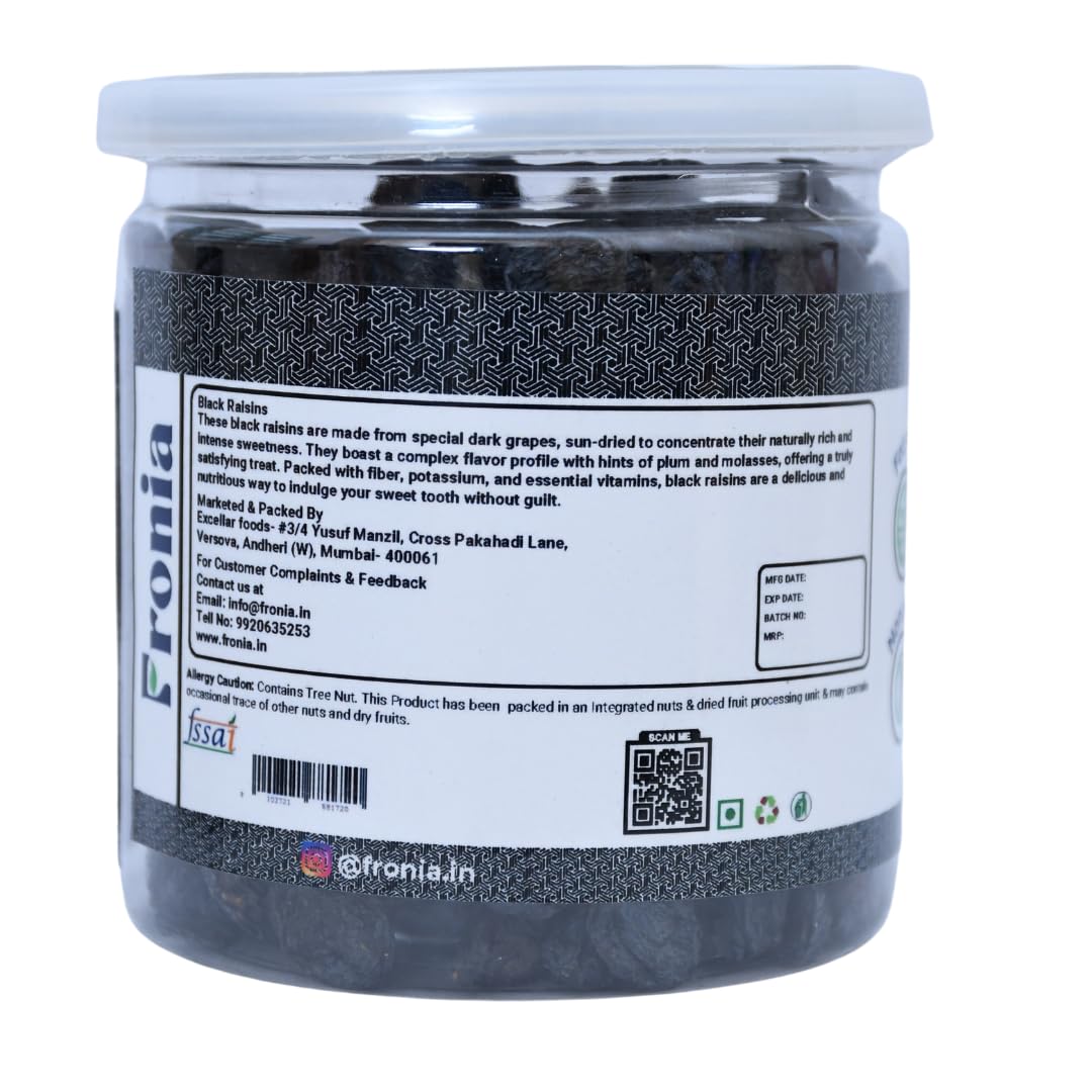 FRONIA Black Raisins (Kali Kishmish) | Kali Kishmish | Dry Fruits (250GM ) Premium Afghani Seedless Black Raisins | Kali Kishmish | Munakka Dry Fruits | Delicious & Healthy Snack | No Added Sugar Kali Kishmish | High in Antioxidant| Naturally Sweet and Ta