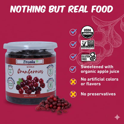 Fronia fresh Cranberries Whole Sweet And Delicious Treats, 250G (Gluten Free, Non-Gmo) High Antioxidants, Dietary Fiber & No Gluten, Antioxidant Rich, Immunity Booster,Healthy Snack For Kids And Adult