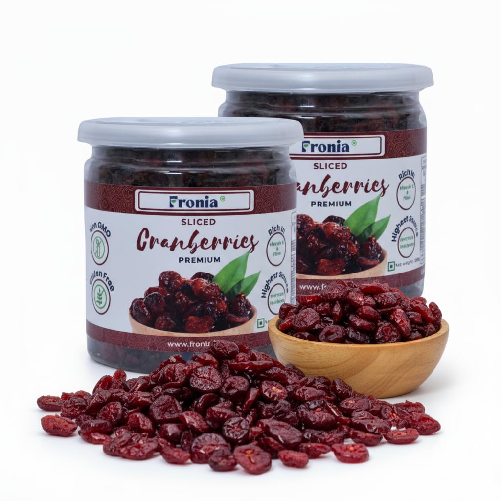 Fronia Dried Cranberry Slice (Dry Fruit), (250gms*2) 500gm (Gluten Free, Non-GMO & Vegan) High Antioxidants, Dietary Fiber & No Gluten, Antioxidant Rich, Immunity Booster,Healthy Snack for kids and adult