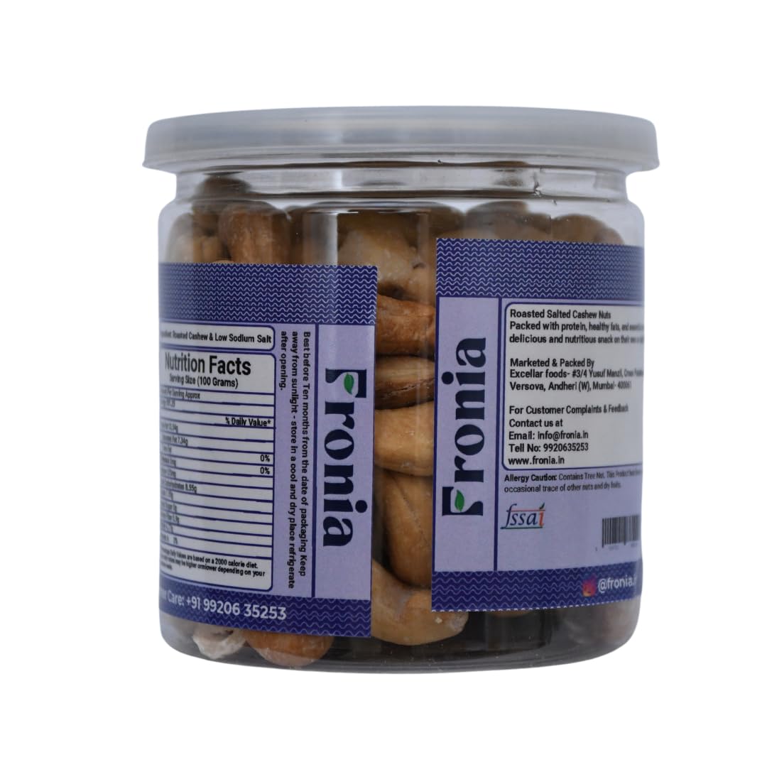 FRONIA Roasted and Salted Cashews| Flavourful & Crunchy Snack | Salted & Slow Roasted Cashews | Rich in Protein No Artificial Colours, Preservatives & Flavours (200GM )|crunchy kaju|Healthy Food |loaded with nutrients, Freshly Roasted, Natural & Premium c