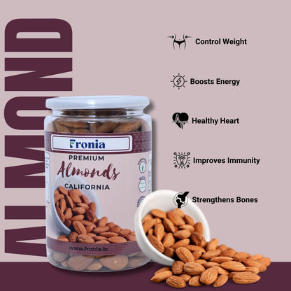 FRONIA Signature Premium California Almonds 250 gm| Badam Giri | Real Nuts, High in Fiber | Rich in Protein, Nuts & Dry Fruits,Boost Immunity, Gluten Free & Zero Cholesterol, Magnesium, Phosphorus and Dietary Fibre, Good for Health | Loaded with Antioxida