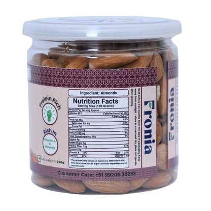 FRONIA Signature Premium California Almonds 250 gm| Badam Giri | Real Nuts, High in Fiber | Rich in Protein, Nuts & Dry Fruits,Boost Immunity, Gluten Free & Zero Cholesterol, Magnesium, Phosphorus and Dietary Fibre, Good for Health | Loaded with Antioxida