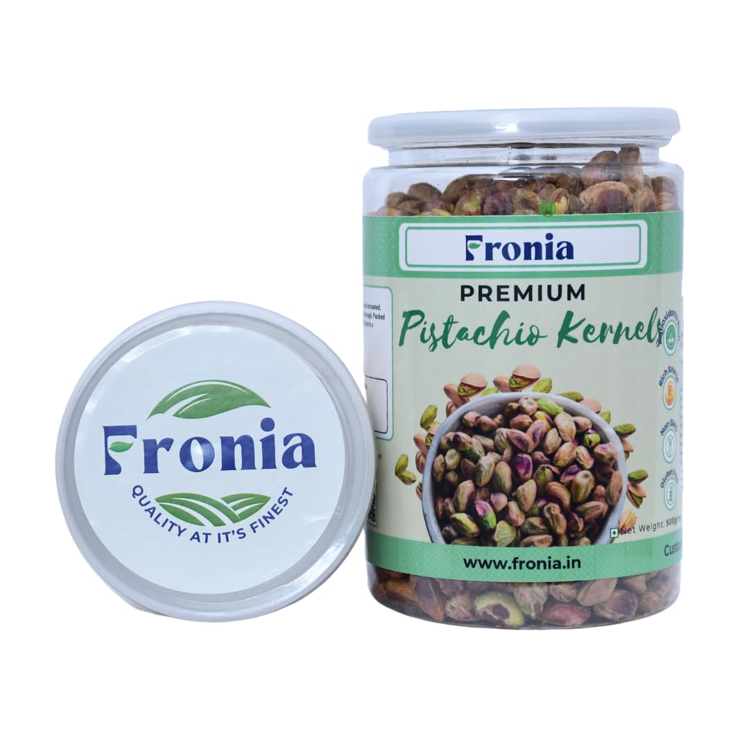 FRONIA Premium Unsalted Pistachio Kernels 500g | Super Crunchy & Delicious | No Gluten | No GMO | Bada Pista | Sada Pista | Dry Fruit, Big Size | Raw, High in Protein | Phosphorus, & Dietary Fibre, Premium Nuts | All Natural | No Preservatives | No Additi