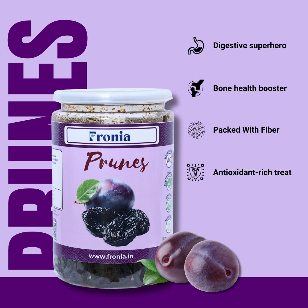 Fronia Dried Pitted Prunes – 500g | Non-GMO, Gluten-Free & Vegan | Dried Fruit Plums | Naturally Sweet & Juicy | High in Fiber & Vitamins | Healthy Seedless Dried Plums Snack