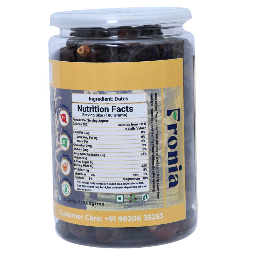 FRONIA Farhad Dates 500gm | Naturally Sweet, Soft & Delicious | Perfect for Snacking, Cooking | No Additives | Healthy Eating | Freshly Packed |Naturally Sweet, Soft and Chewy, Perfect for Snacking, Baking, and Gifting, Rich in Fiber and Nutrients, Low Gl