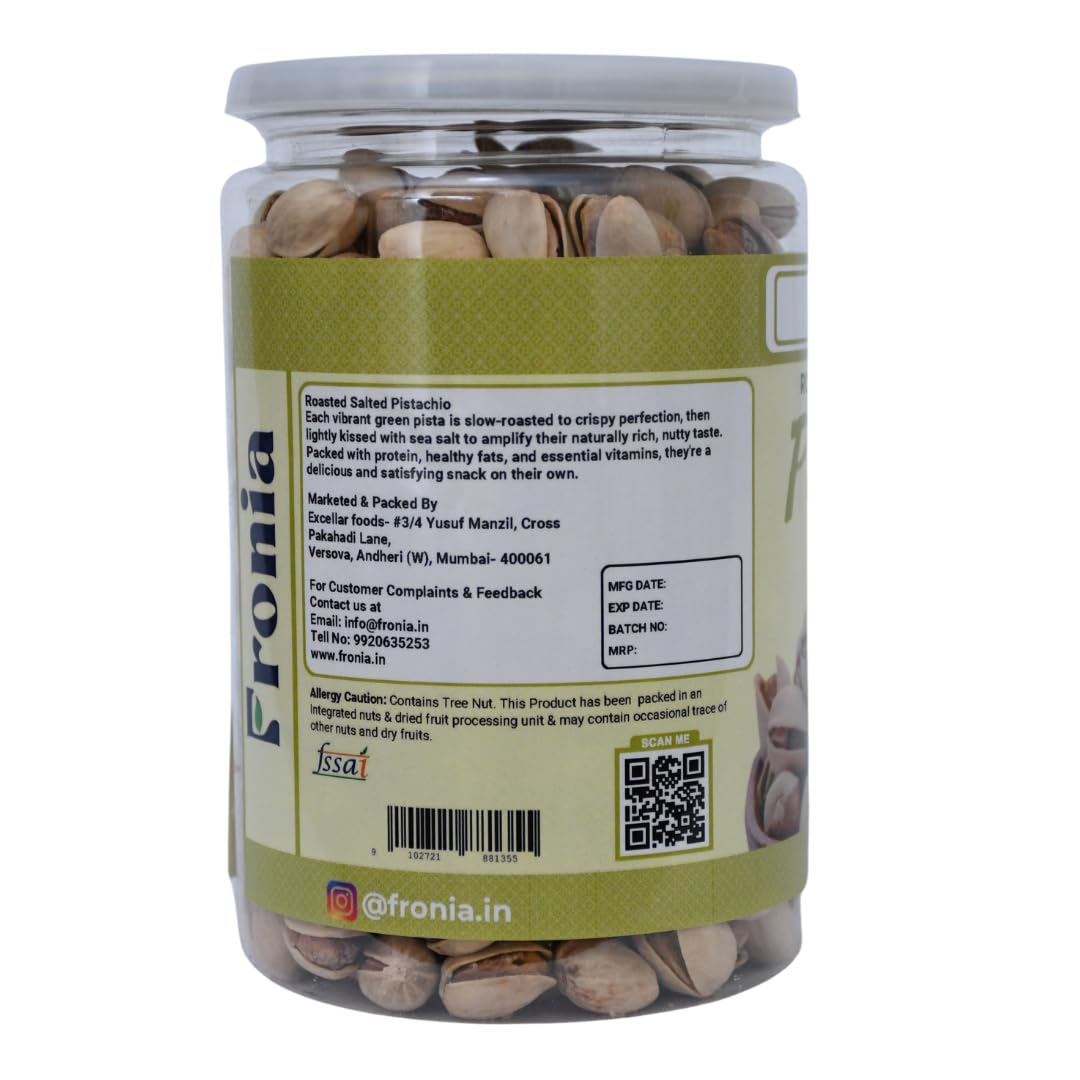 FRONIA Premium Roasted & salted Pistachio With Shell 450g | Super Crunchy & Delicious | No Gluten | No GMO | Bada Pista | Sada Pista | Dry Fruit, Big Size | Raw, High in Protein | Phosphorus, & Dietary Fibre, Premium Nuts | All Natural | No Preservatives