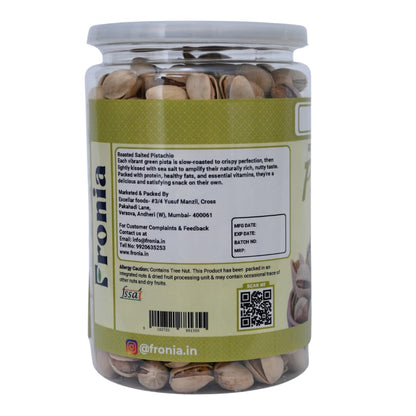 FRONIA Premium Roasted & salted Pistachio With Shell 450g | Super Crunchy & Delicious | No Gluten | No GMO | Bada Pista | Sada Pista | Dry Fruit, Big Size | Raw, High in Protein | Phosphorus, & Dietary Fibre, Premium Nuts | All Natural | No Preservatives