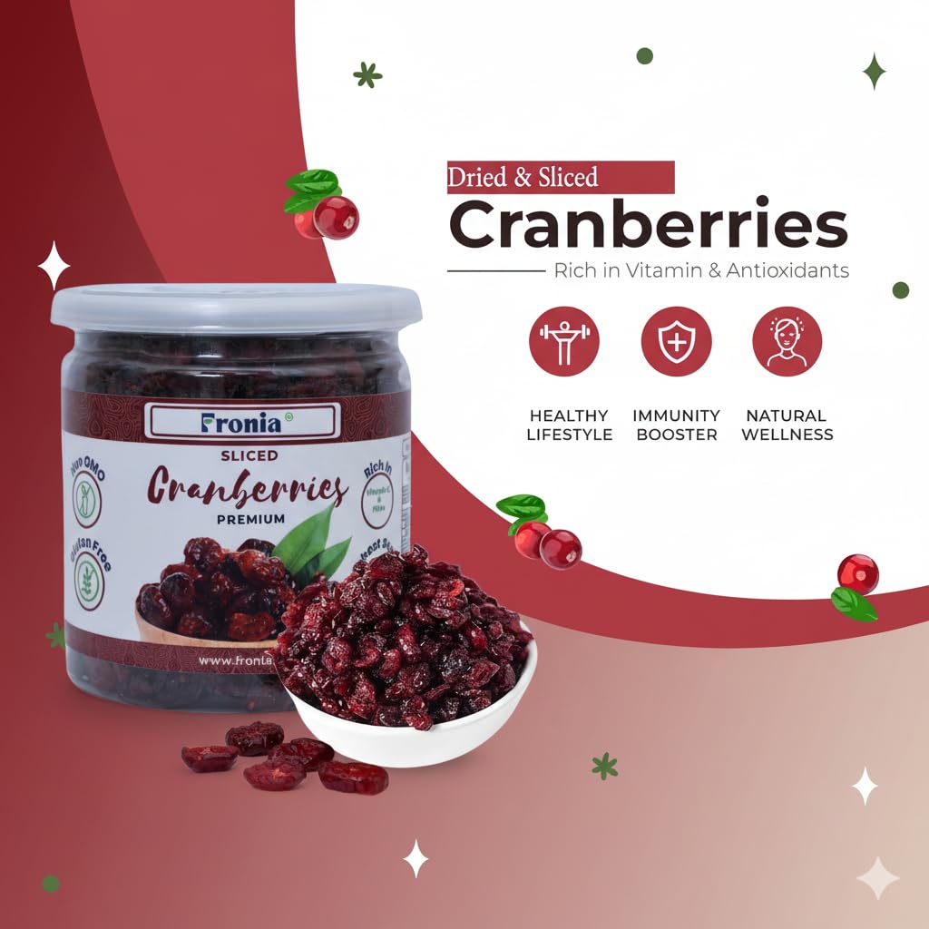 Fronia Dried Cranberry Slice (Dry Fruit), (250gms*2) 500gm (Gluten Free, Non-GMO & Vegan) High Antioxidants, Dietary Fiber & No Gluten, Antioxidant Rich, Immunity Booster,Healthy Snack for kids and adult