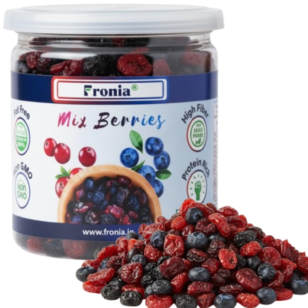 FRONIA Super Berries Mix | High in Antioxidants | Dried Cranberries, Blueberries (250GM ) Gluten Free, Non-GMO & Vegan) Natural and Licious berries | Natural Real Dried Berries | Low Calorie Snack | High energy | High in dietary fibre