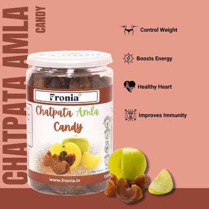Fronia Chatpata Amla Candy 500gm | Sweet Amla Candy Combo, Sweet & Chatpata, Dry Gooseberry, Rich In Vit C, Boosts Immunity|Healthy Snack, Mouth Freshener|No Artificial Chemicals | Hence it is 100% pure and natural | Amla is abundant in vitamins and espec
