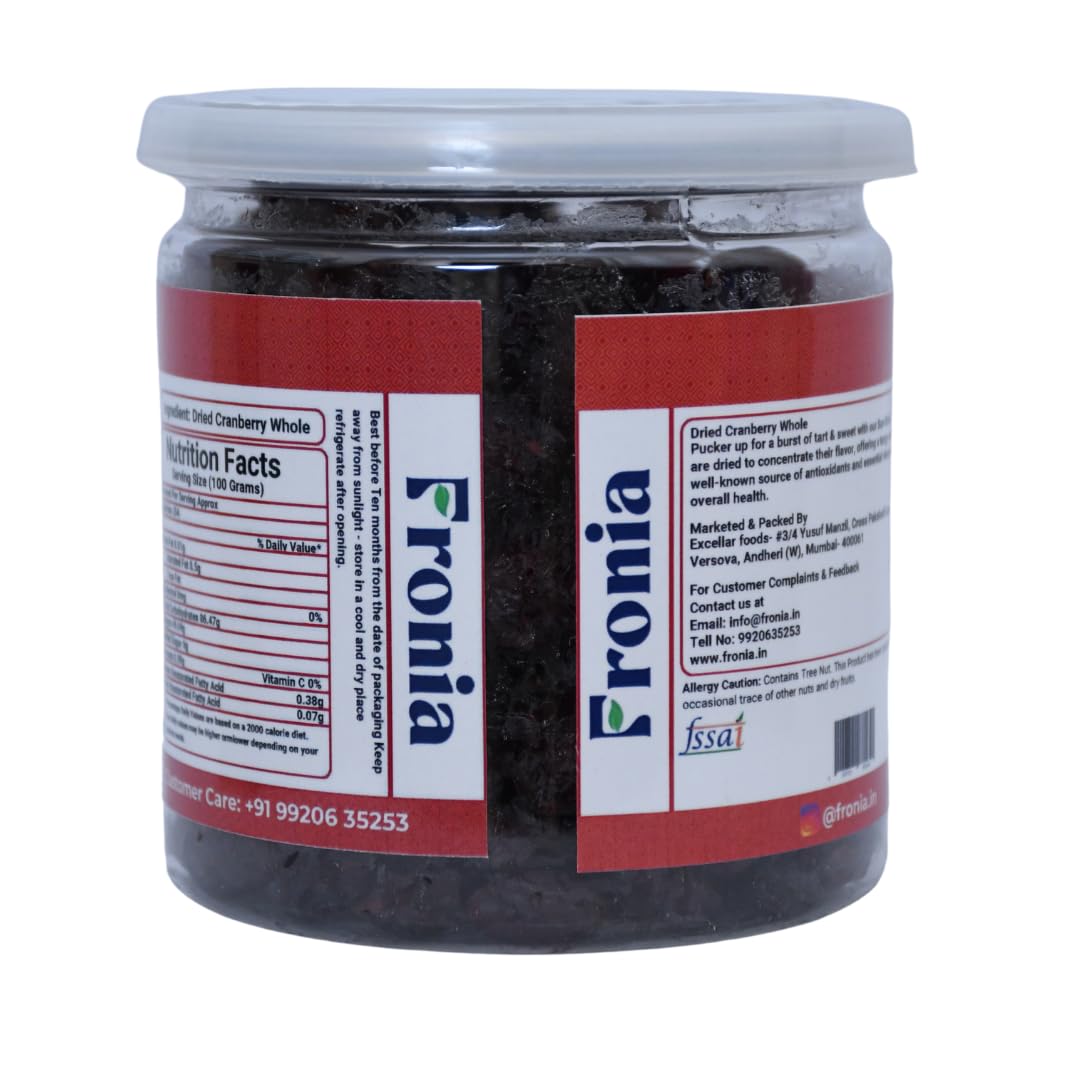 Fronia fresh Cranberries Whole Sweet And Delicious Treats, 250G (Gluten Free, Non-Gmo) High Antioxidants, Dietary Fiber & No Gluten, Antioxidant Rich, Immunity Booster,Healthy Snack For Kids And Adult