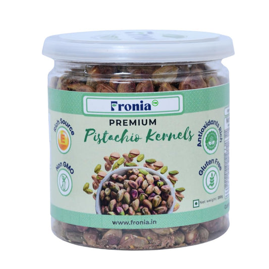 FRONIA Premium Unsalted Pistachio Kernels 250g | Super Crunchy & Delicious | No Gluten | No GMO | Bada Pista | Sada Pista | Dry Fruit, Big Size | Raw, High in Protein | Phosphorus, & Dietary Fibre, Premium Nuts | All Natural | No Preservatives | No Additi