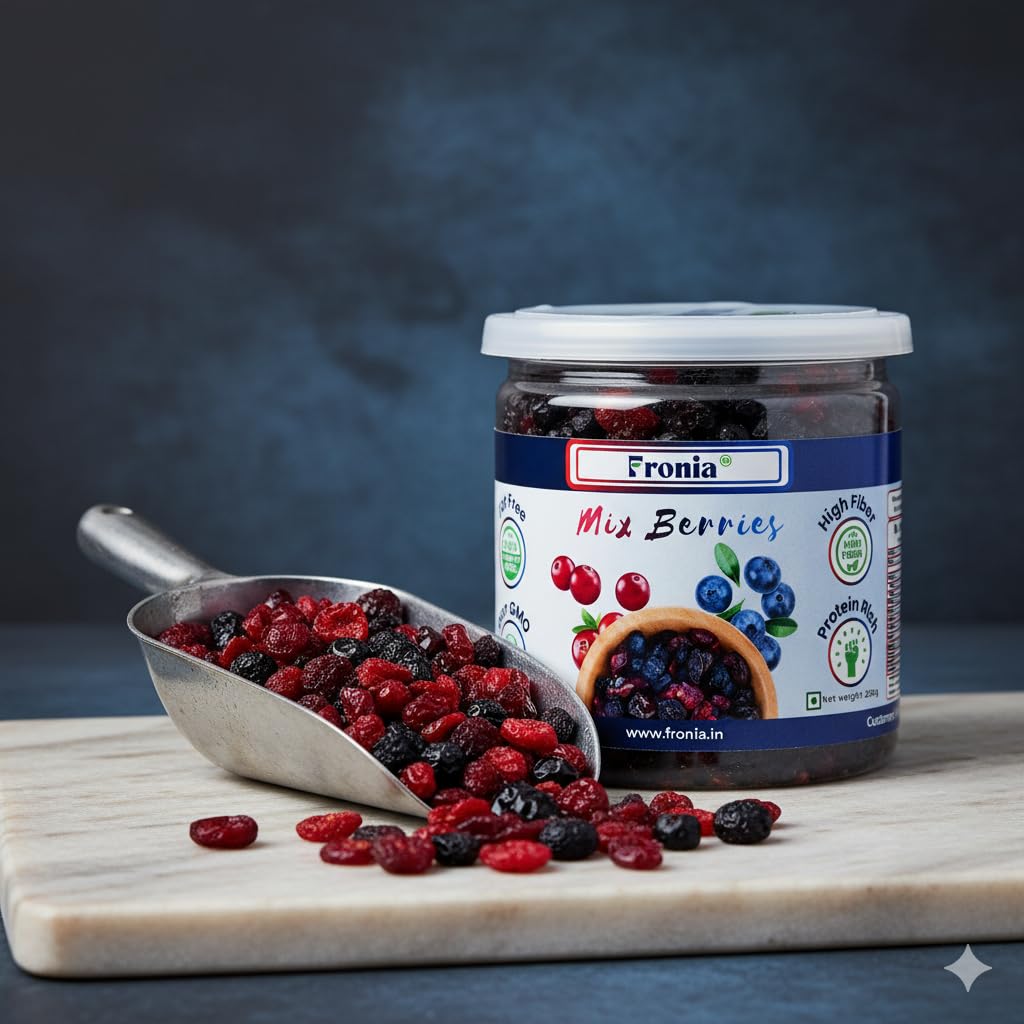 FRONIA Super Berries Mix | High in Antioxidants | Dried Cranberries, Blueberries, 500GM Gluten Free, Non-GMO & Vegan) Natural and Licious berries | Natural Real Dried Berries | Low Calorie Snack | High energy | High in dietary fibre