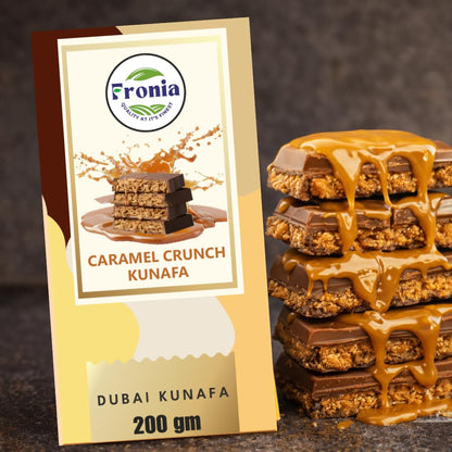 Fronia Caramel Crunch Kunafa Chocolate Bar 200gms Dubai Style – Chocolate Dessert, Milk Chocolate with Creamy Caramel Filling & Crunchy Kunafa Layers