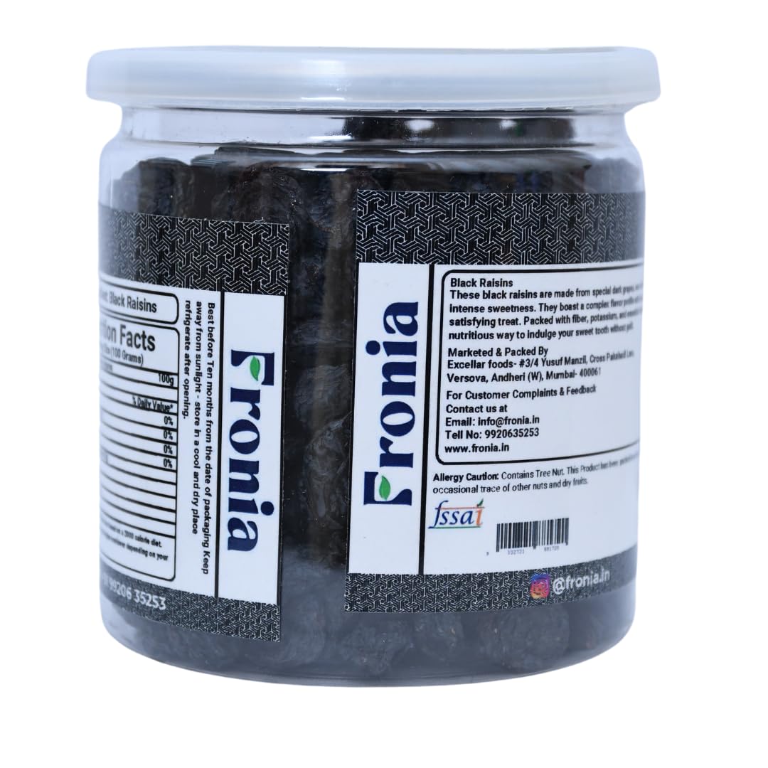 FRONIA Black Raisins (Kali Kishmish) | Kali Kishmish | Dry Fruits (250GM ) Premium Afghani Seedless Black Raisins | Kali Kishmish | Munakka Dry Fruits | Delicious & Healthy Snack | No Added Sugar Kali Kishmish | High in Antioxidant| Naturally Sweet and Ta