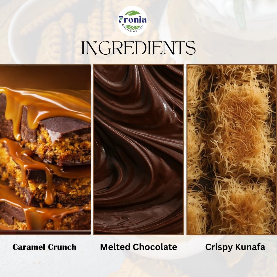 Fronia Caramel Crunch Kunafa Chocolate Bar 100gms Dubai Style – Chocolate Dessert, Milk Chocolate with Creamy Caramel Filling & Crunchy Kunafa Layers