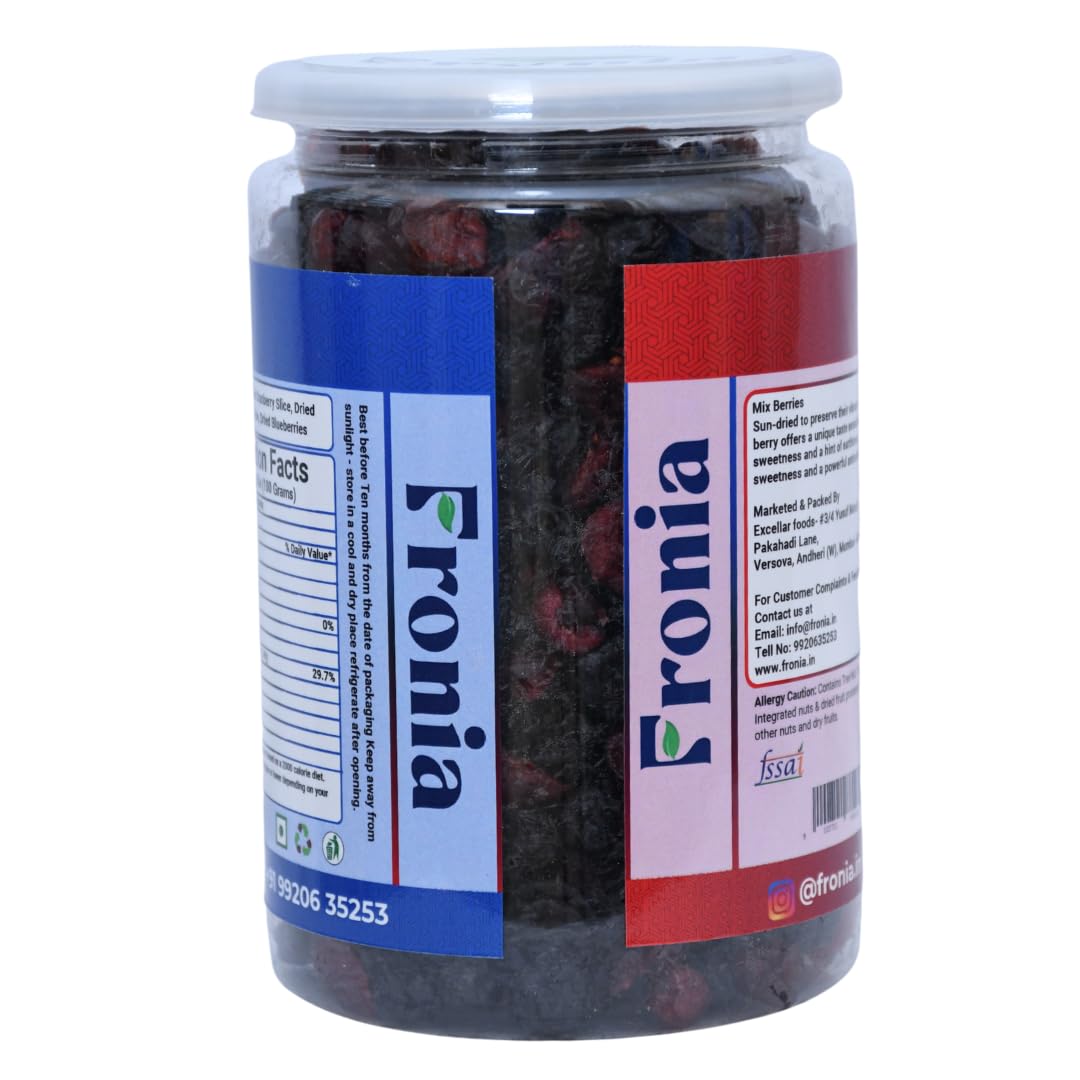 FRONIA Super Berries Mix | High in Antioxidants | Dried Cranberries, Blueberries, 500GM Gluten Free, Non-GMO & Vegan) Natural and Licious berries | Natural Real Dried Berries | Low Calorie Snack | High energy | High in dietary fibre