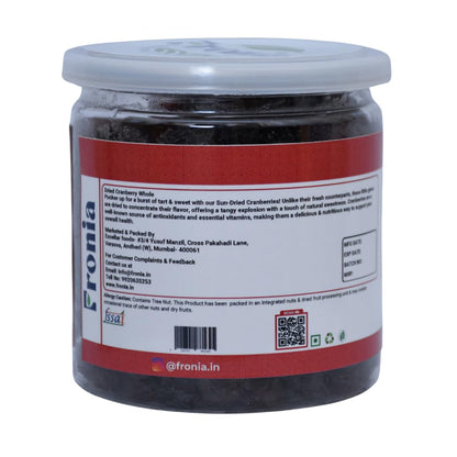 Fronia fresh Cranberries Whole Sweet And Delicious Treats, 250G (Gluten Free, Non-Gmo) High Antioxidants, Dietary Fiber & No Gluten, Antioxidant Rich, Immunity Booster,Healthy Snack For Kids And Adult